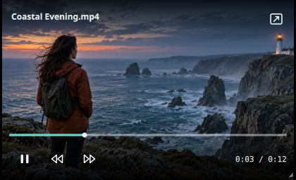 Actual LinuxPlayer mini-player screenshot floating over an illustrative desktop workspace